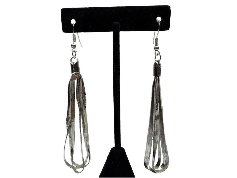 Silver Tone Multi Strand Snake Chain Dangle Drop Earrings Fashion Jewelry 3.5"